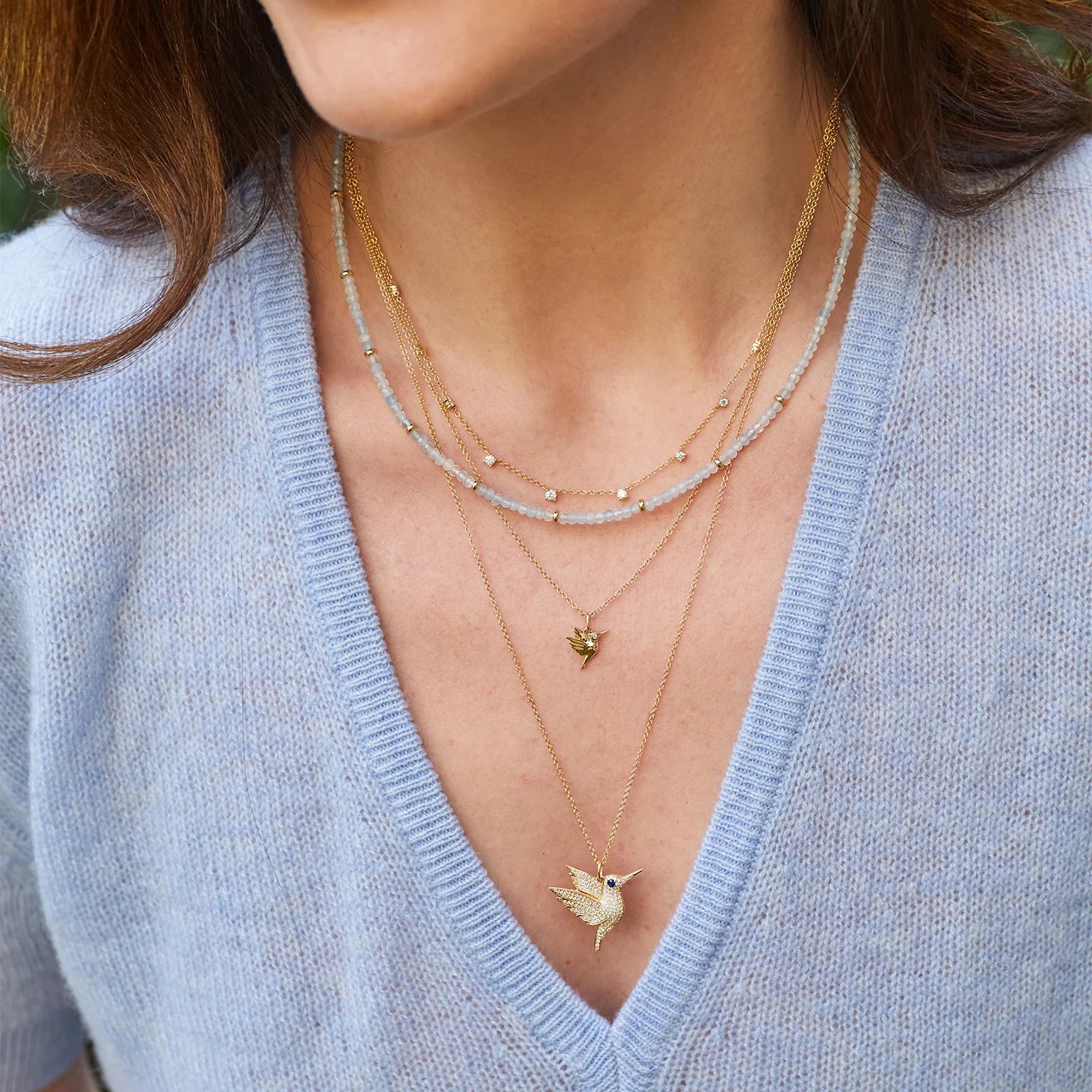 Pave Diamond Hummingbird Necklace