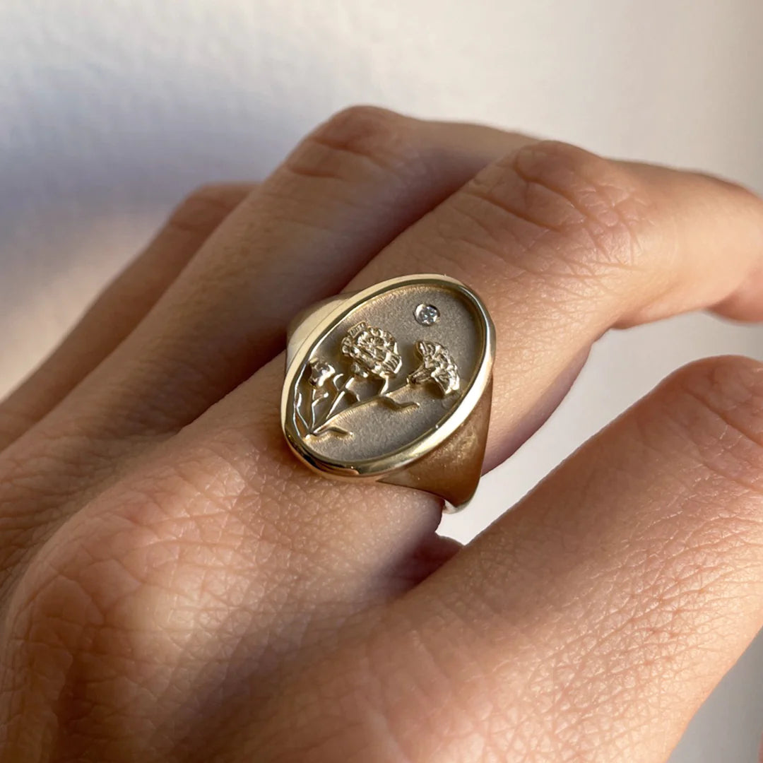 January Birth Flower Signet Ring