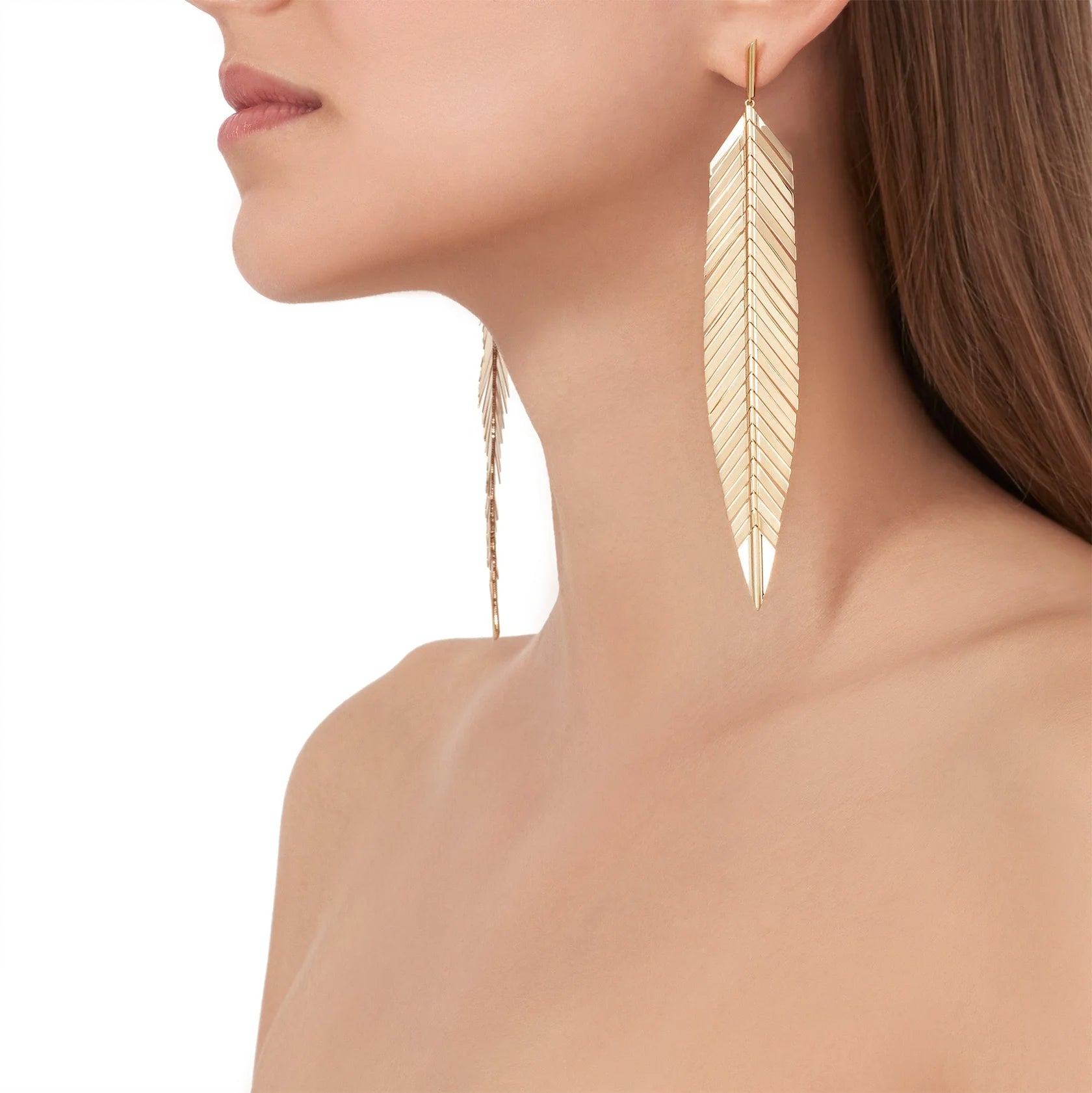 Large Feather Drop Earrings