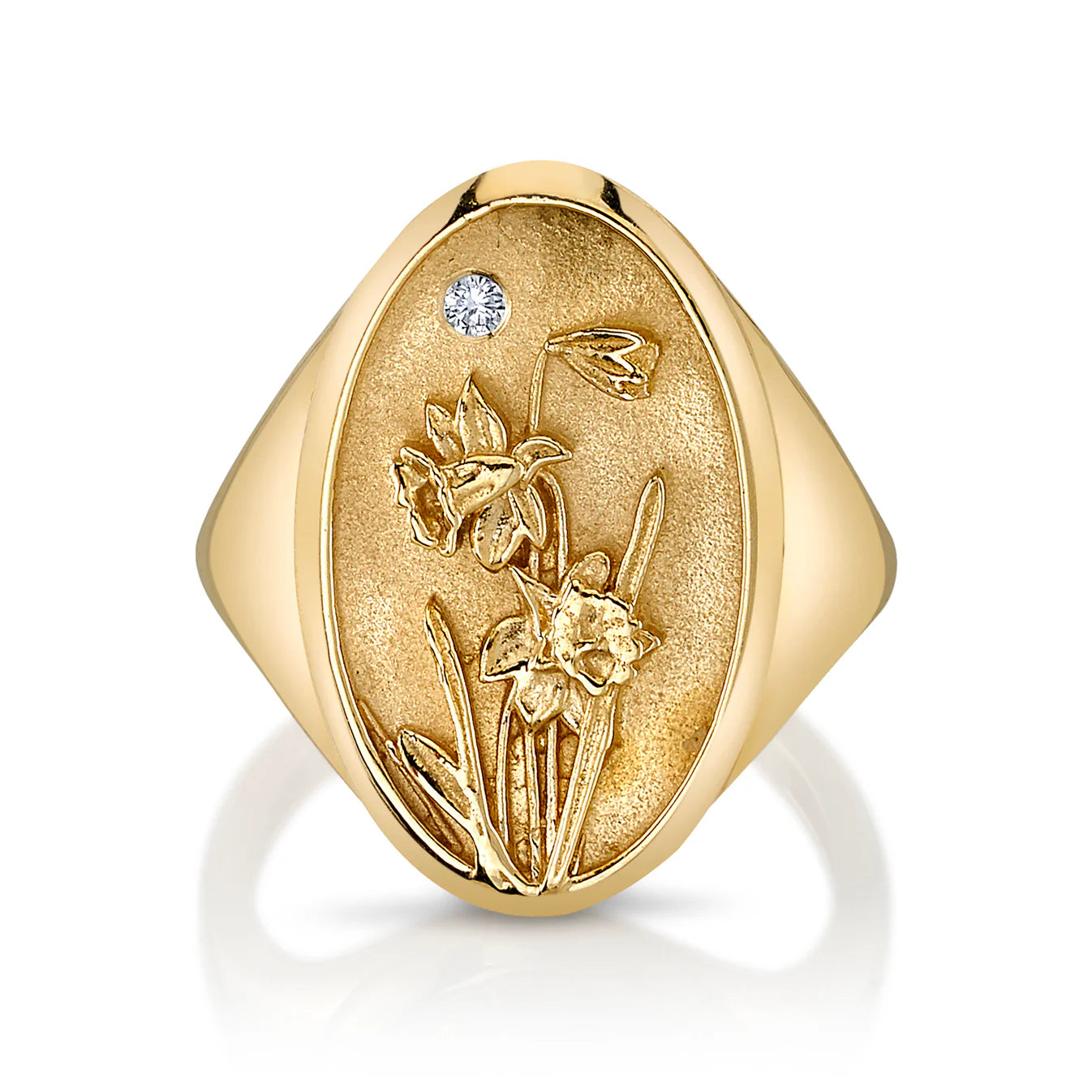 March Birth Flower Signet Ring