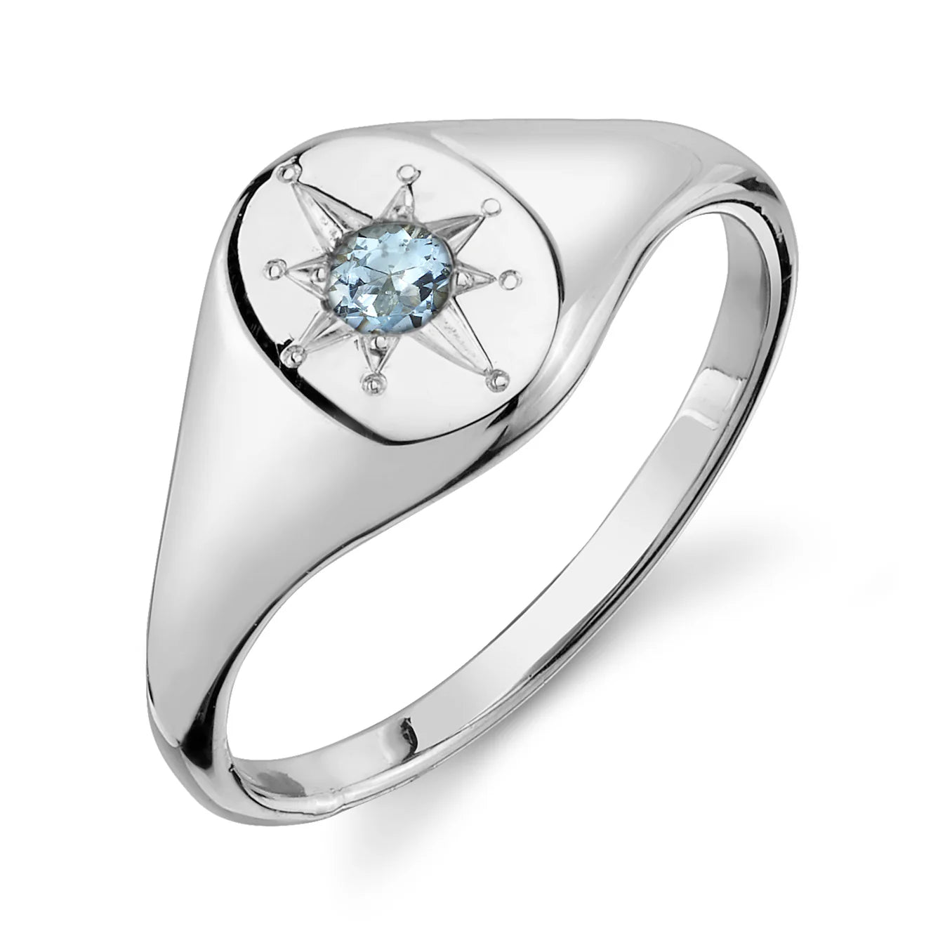 Aquamarine North Star Signet Ring