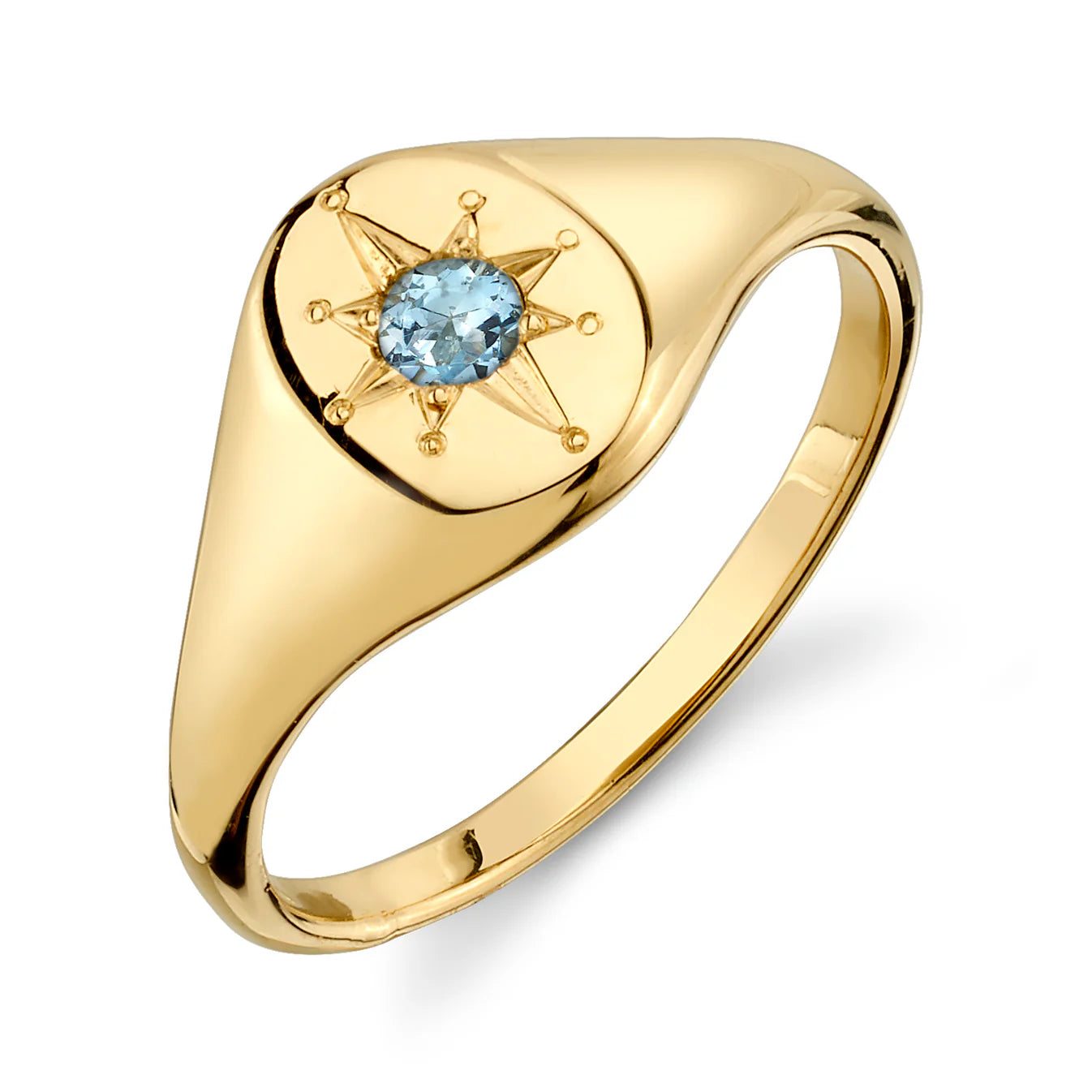 Aquamarine North Star Signet Ring