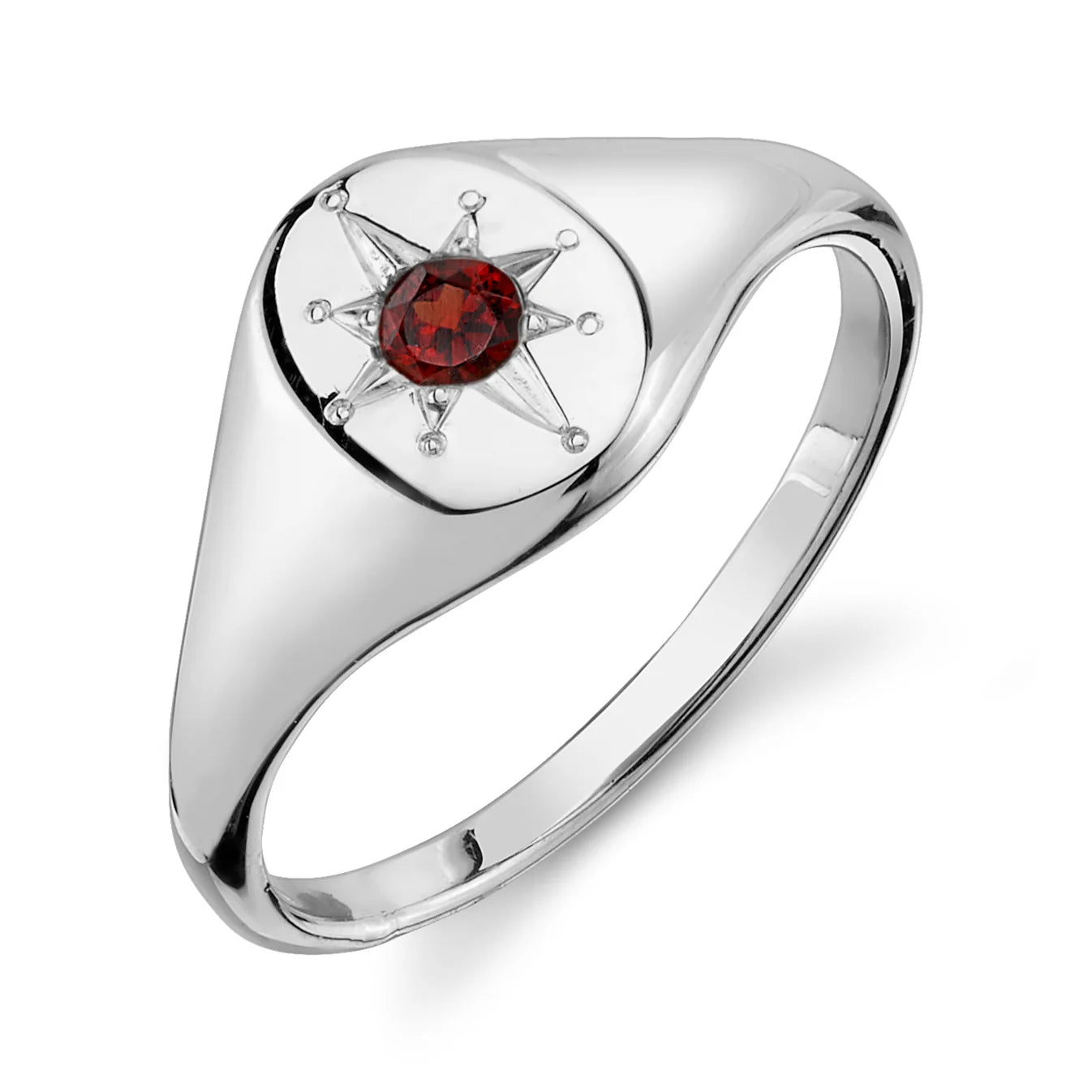 Garnet North Star Signet Ring