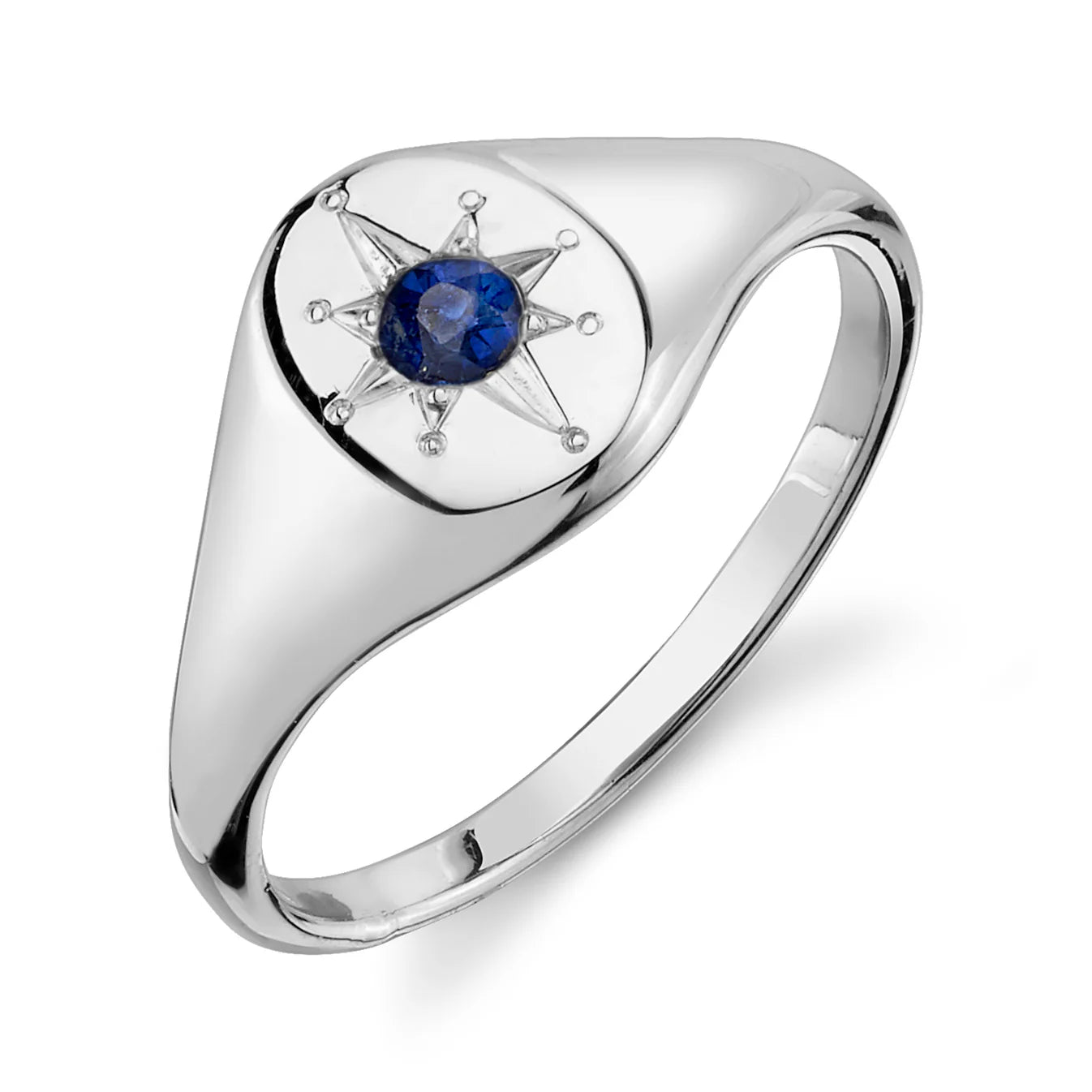 Sapphire North Star Signet Ring