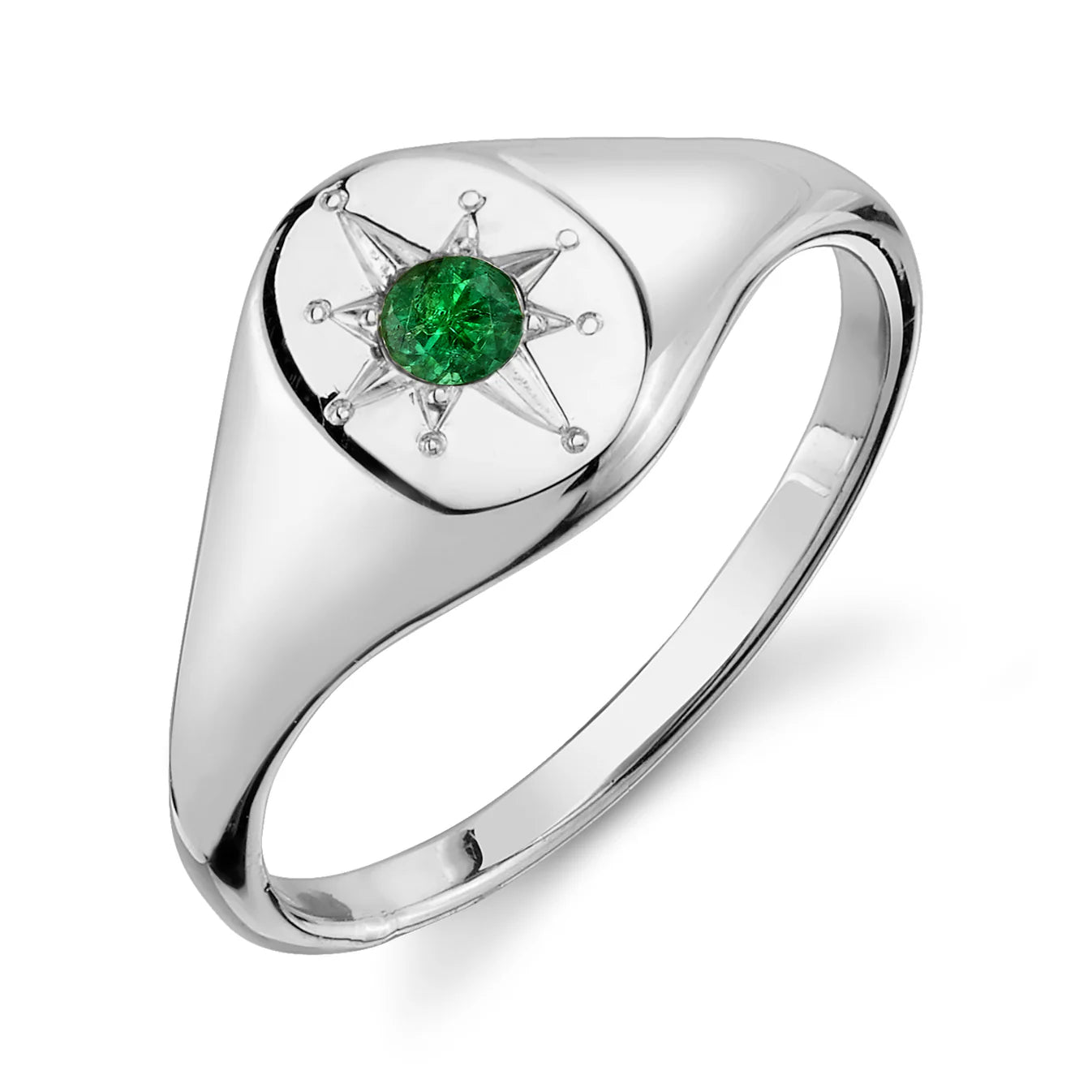Emerald North Star Signet Ring