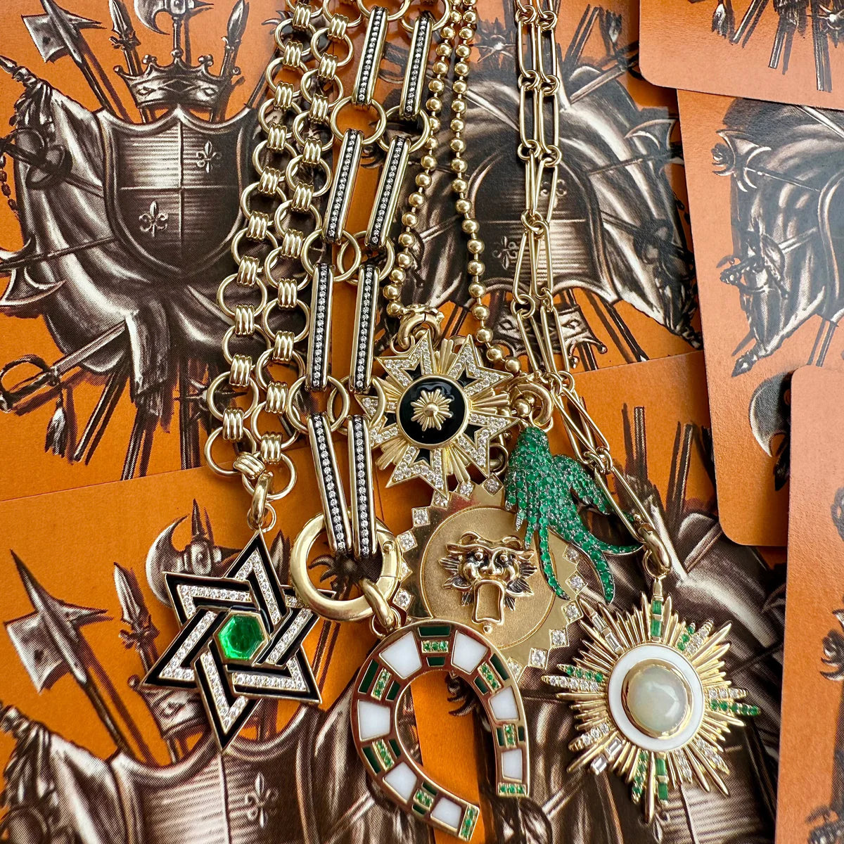 14K Gold Elongated Book 16" Diamond Pave Ellis Chain