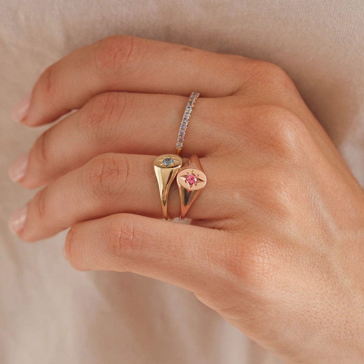 Pink Tourmaline North Star Signet Ring