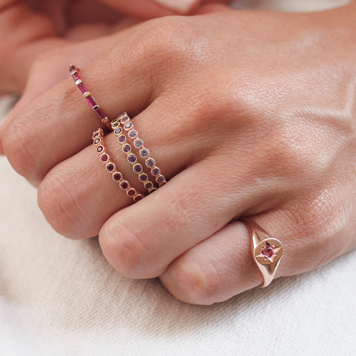 Pink Tourmaline North Star Signet Ring