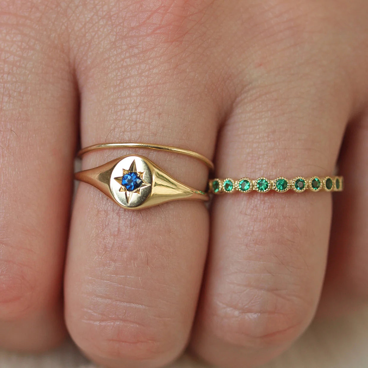 Sapphire North Star Signet Ring