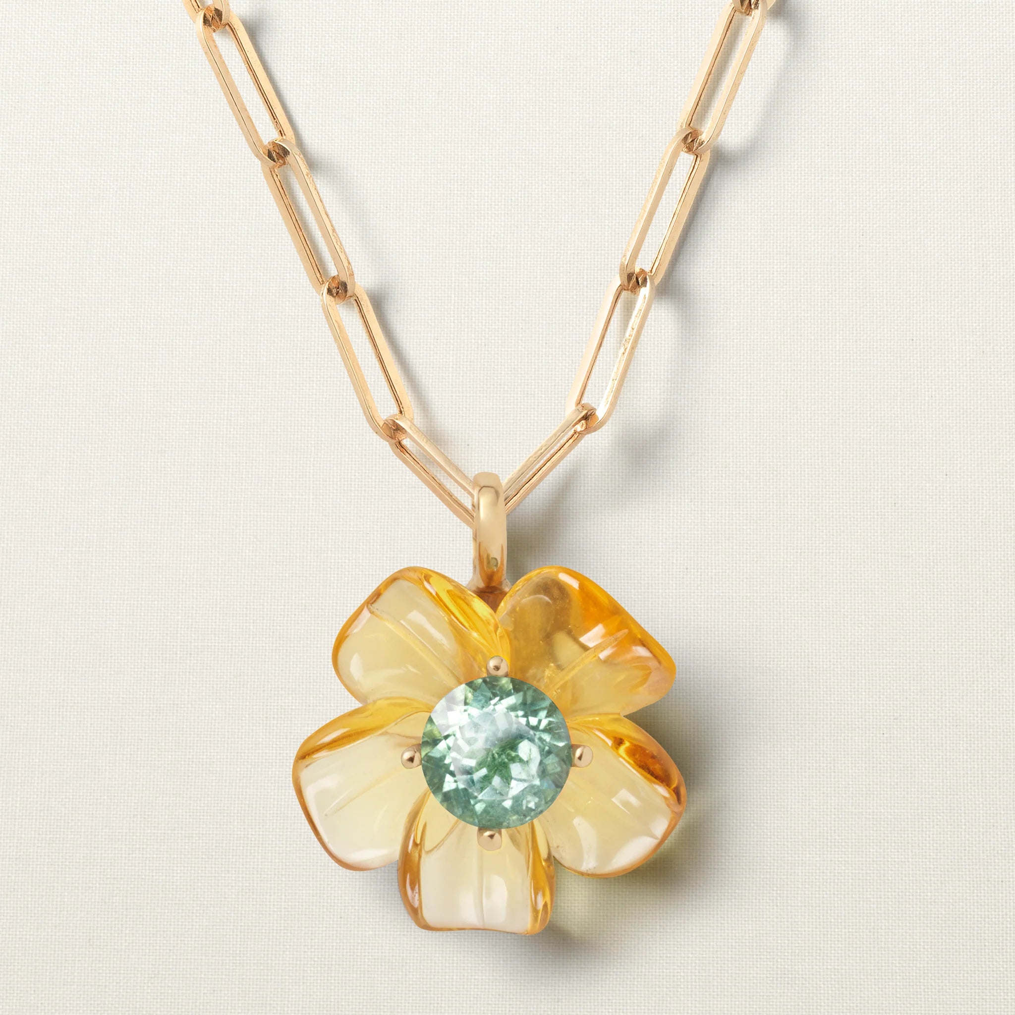 Island Flower Pendant Big Citrine Tourmaline