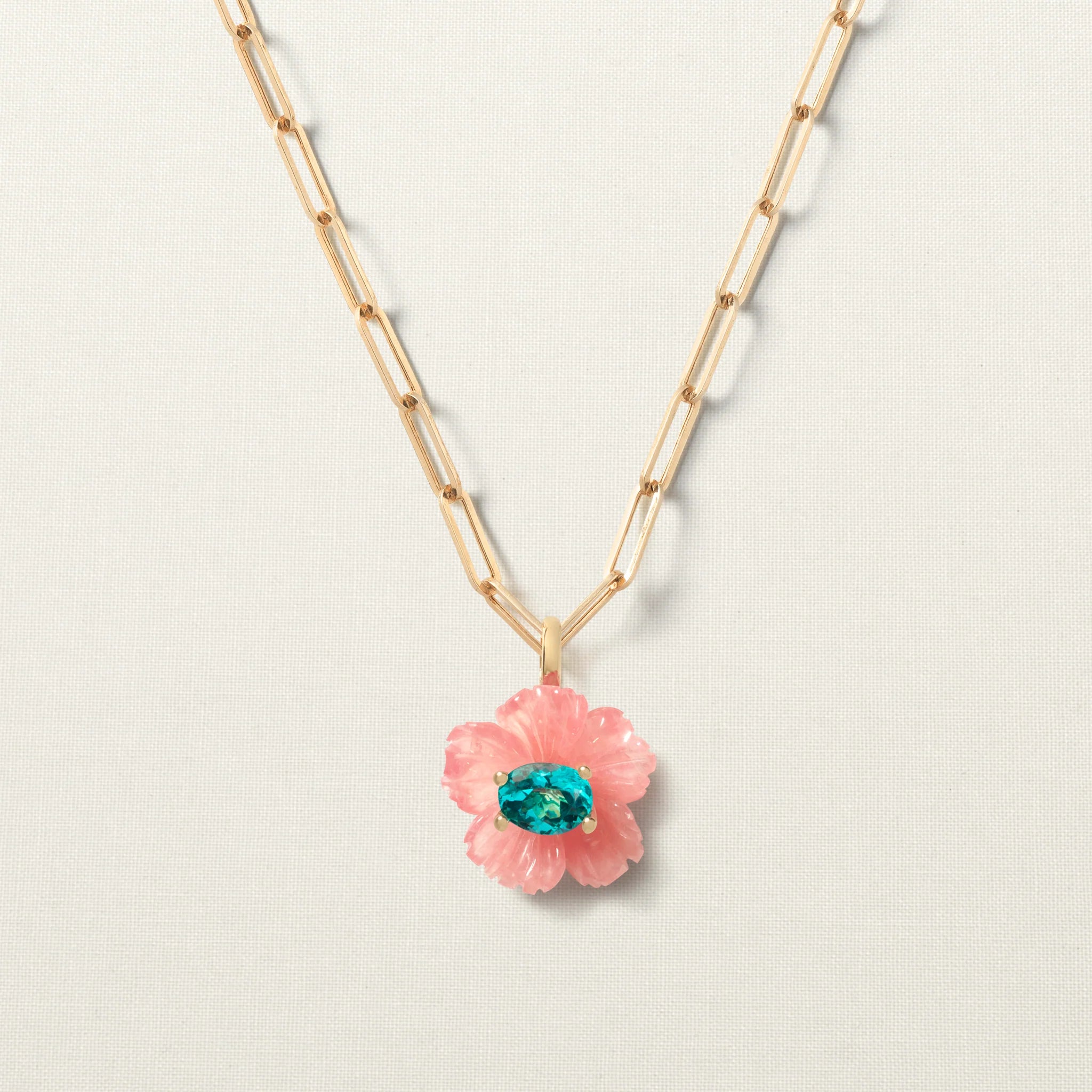 Hibiscus Flower Pendant Small Rhodochrosite Apatite