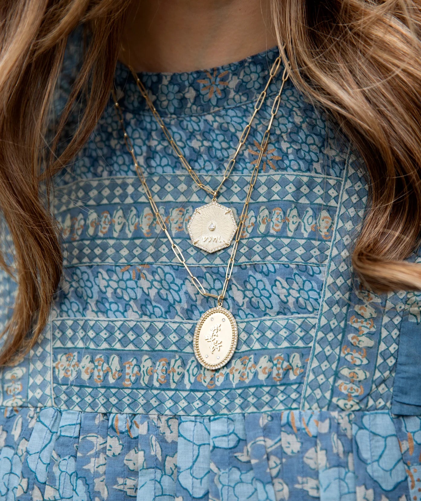 Pavé Diamond Art Octagon Charm Necklace
