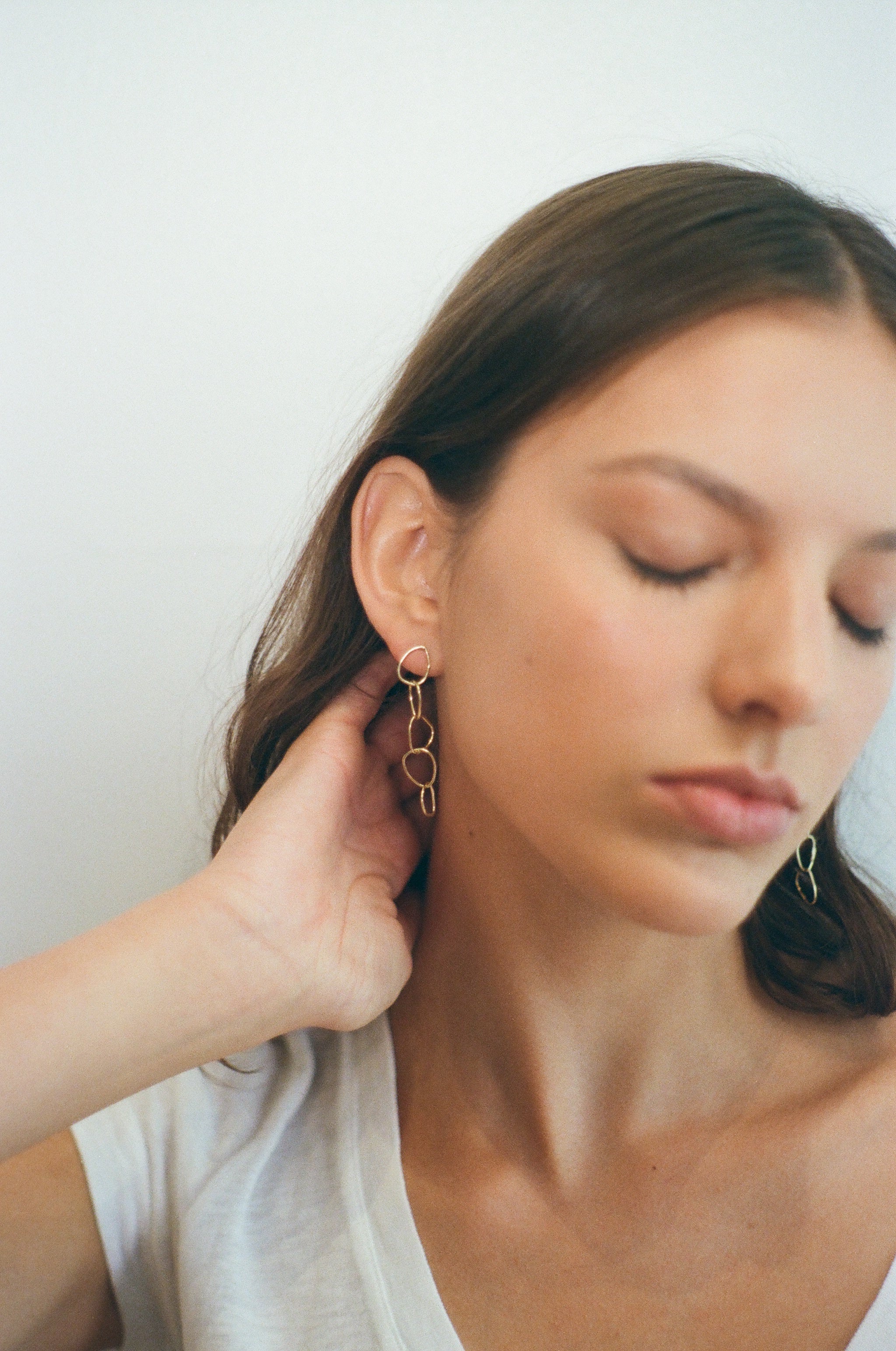 Tiny Five Hoop Drop Earrings in Gold