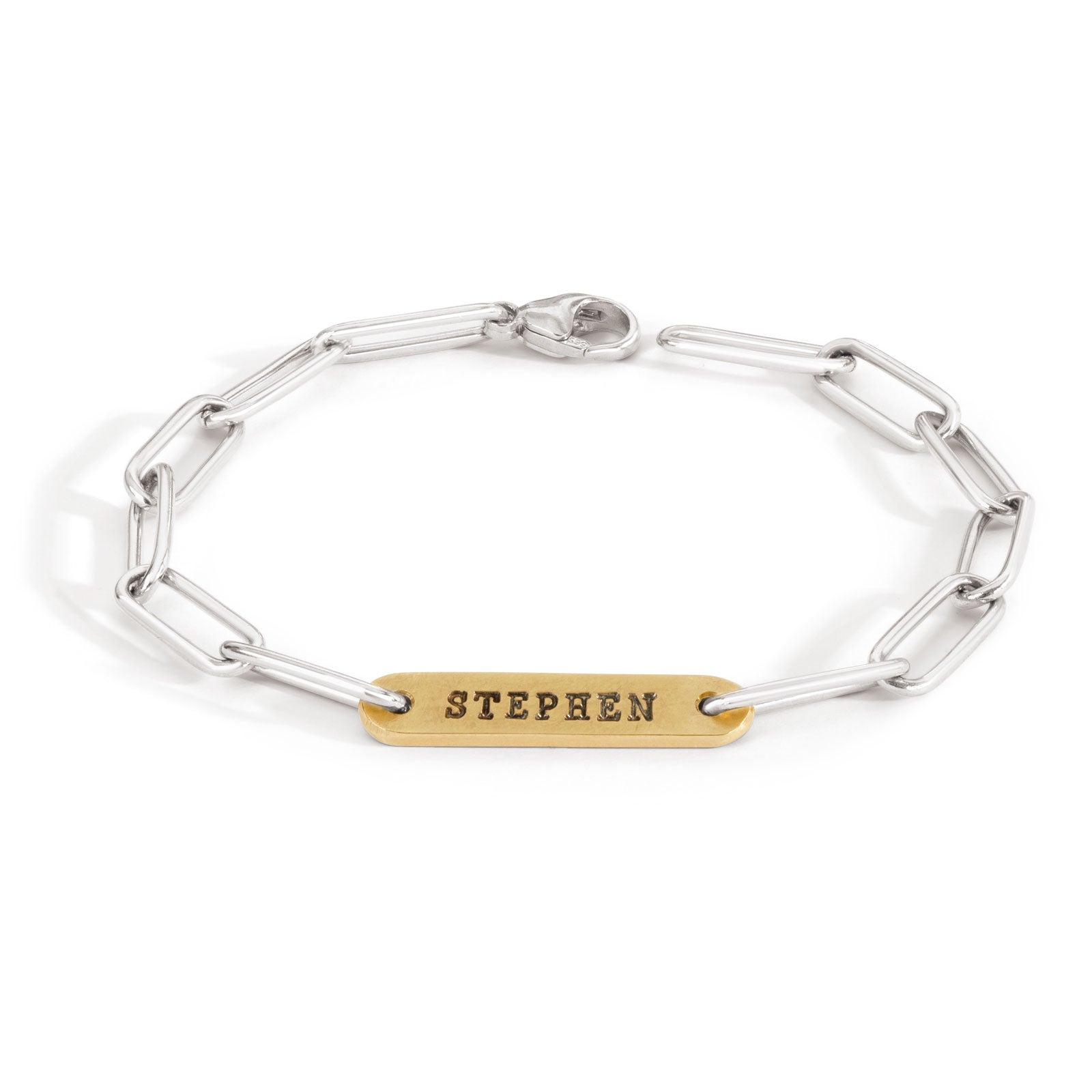 5.2mm Silver & Gold Name Flat Bar Bracelet