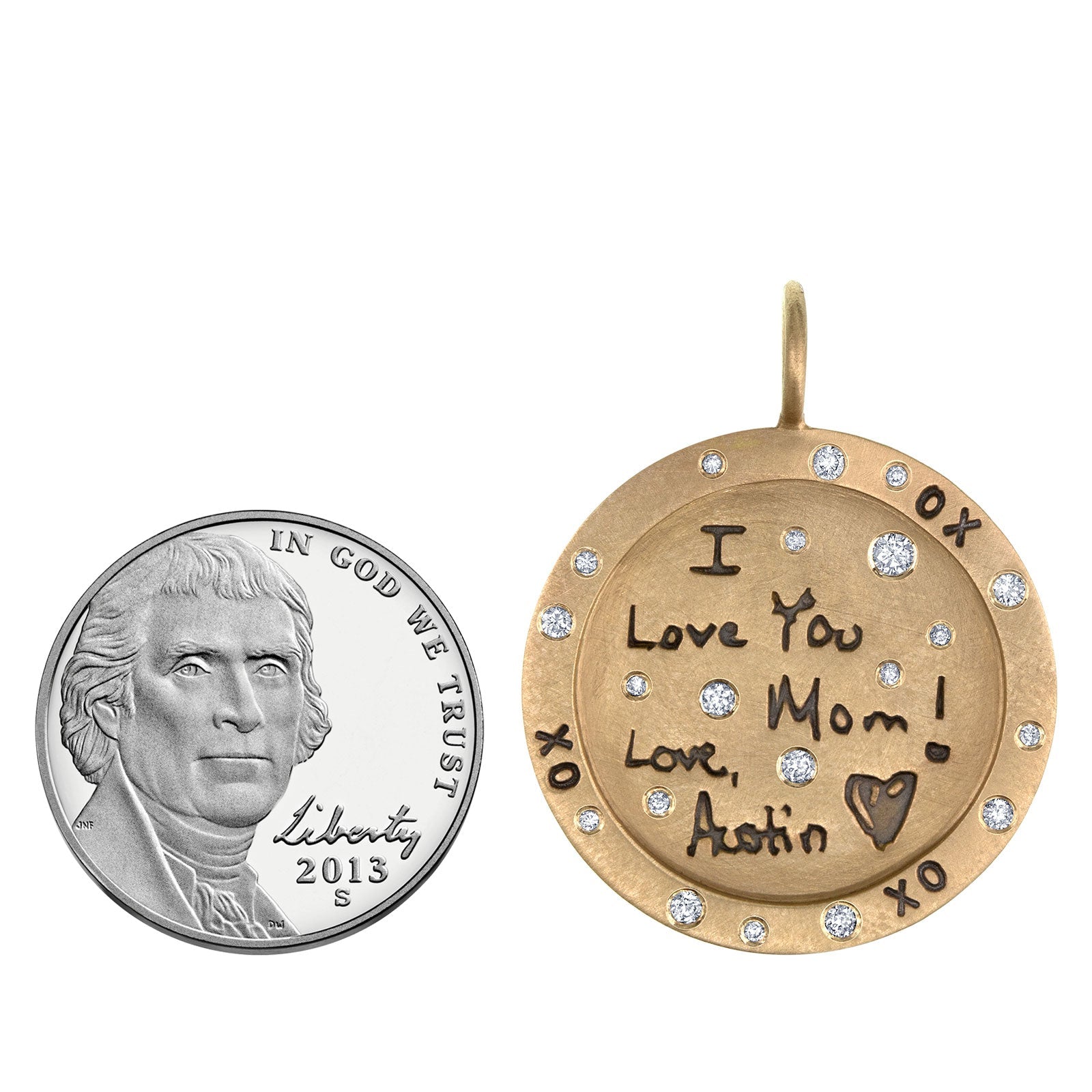 Child's Handwritten Message Round Charm