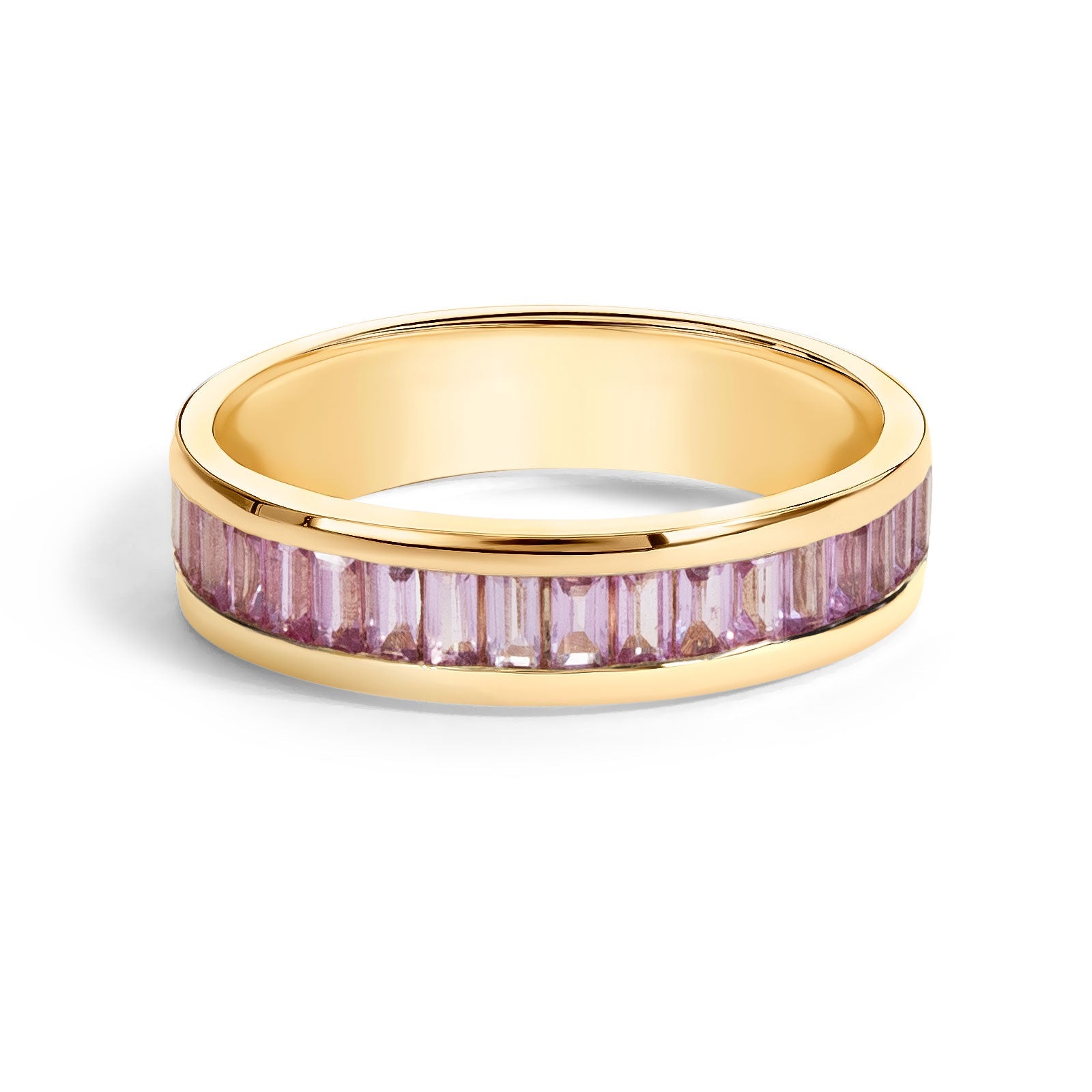 2.5mm Gold Baby Stats Scroll Ring & Pink Sapphire Stack