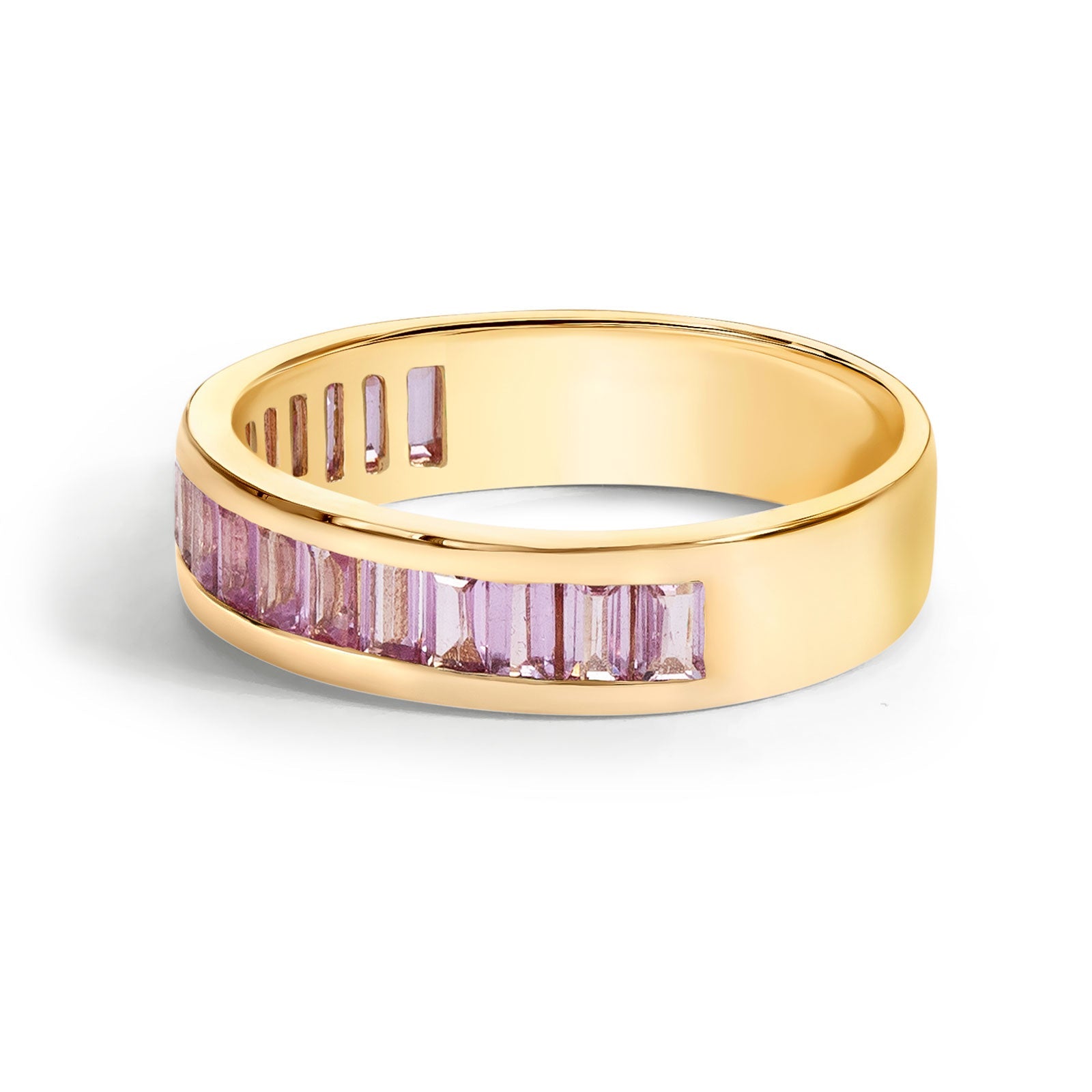 2.5mm Gold Baby Stats Scroll Ring & Pink Sapphire Stack