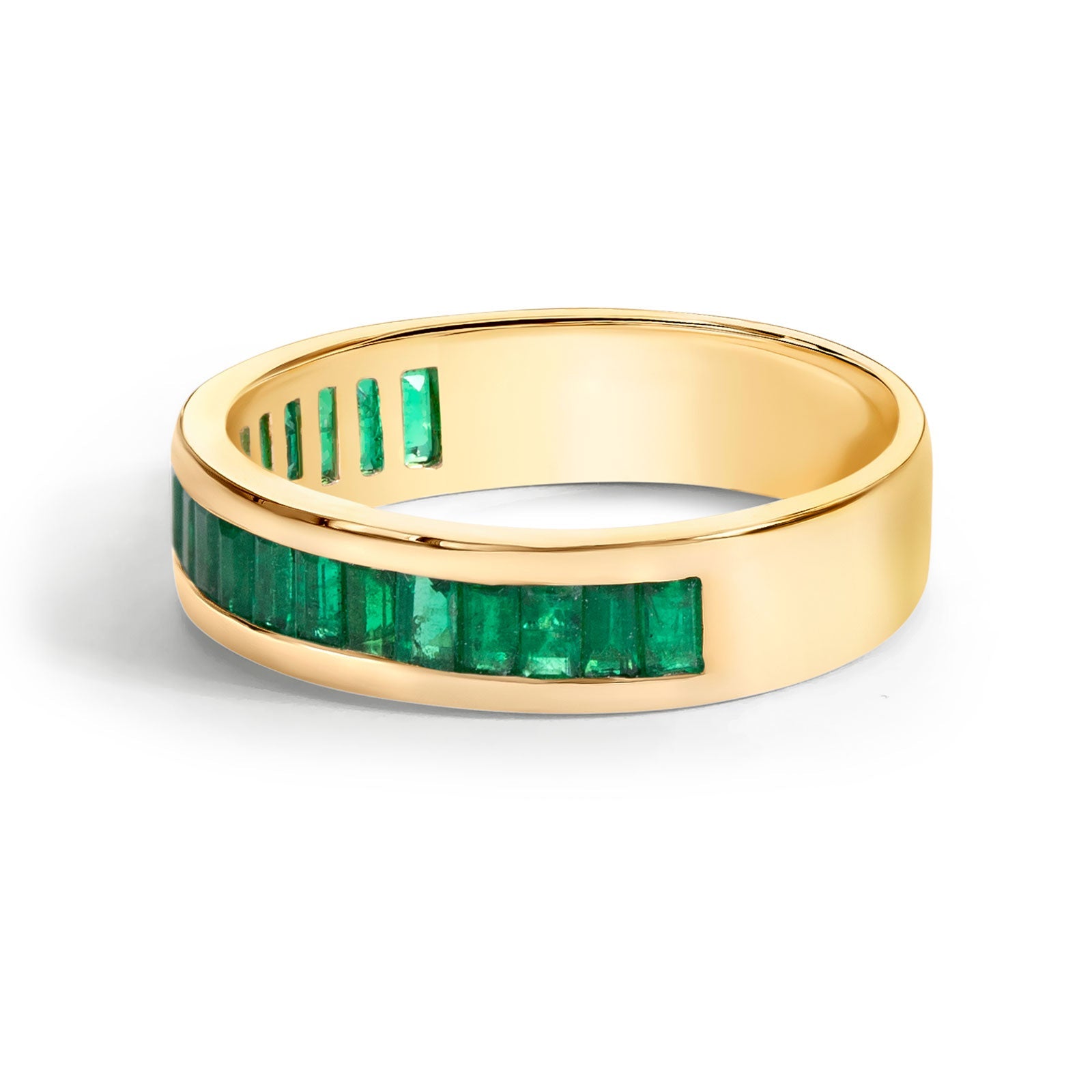 2.5mm Gold Baby Stats Scroll Ring & Emerald Stack