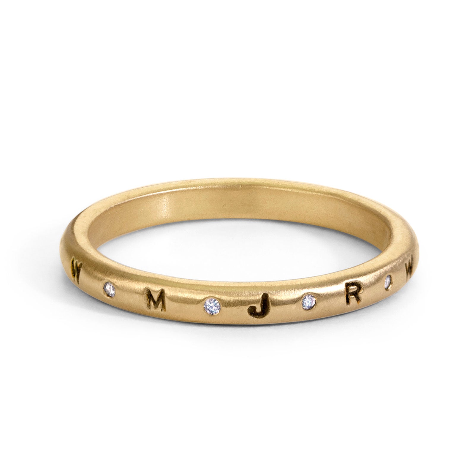 2.5mm Gold Initials Scroll Ring & Small Pavé Stack