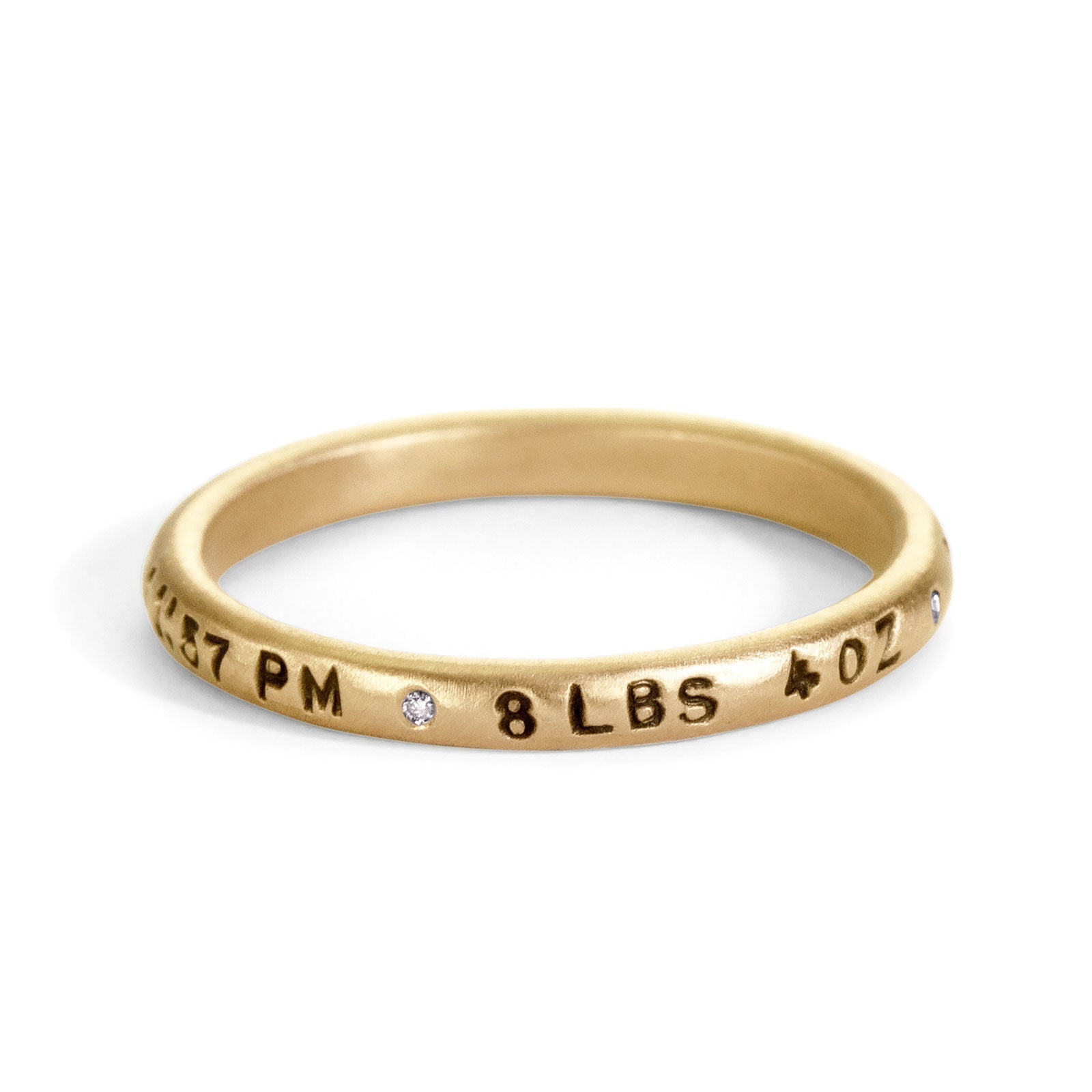 2.5mm Gold Baby Stats Scroll Ring & Pink Sapphire Stack