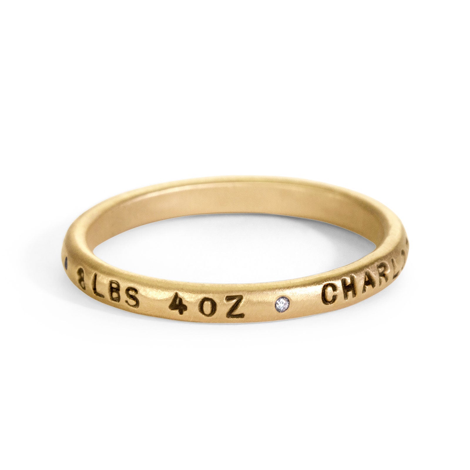 2.5mm Gold Baby Stats Scroll Ring & Diamond Stack