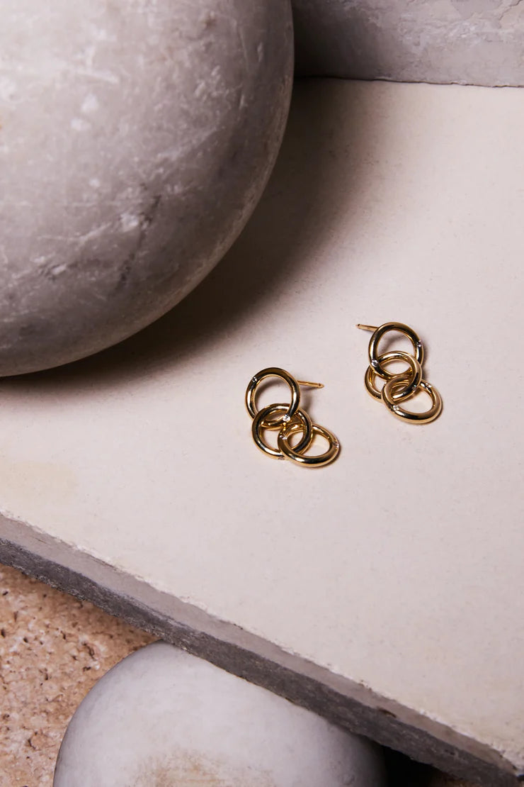 Small Triple Diamond Hoop Earrings in Gold