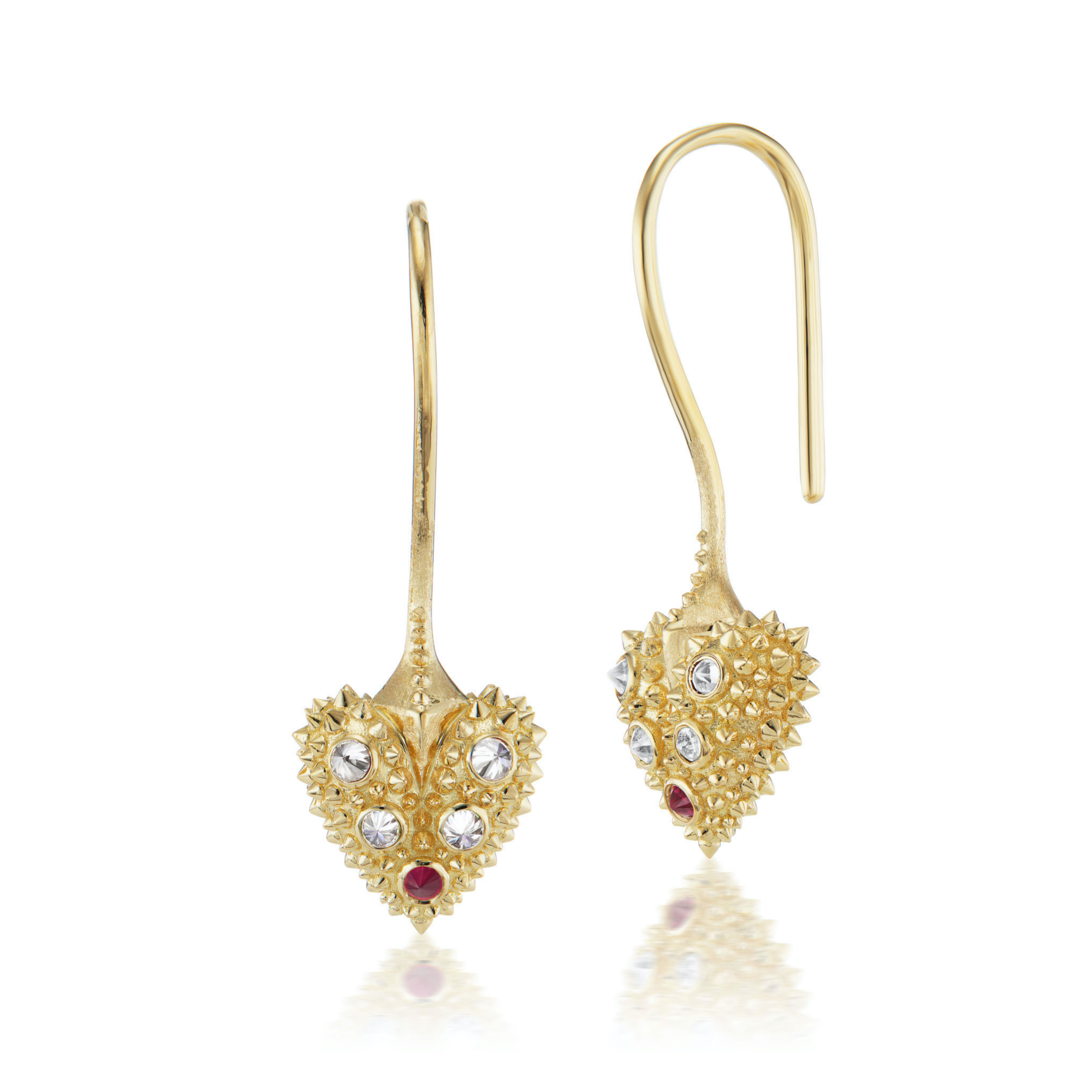 Diamond And Ruby Pierce Your Hearts Drop Earrings