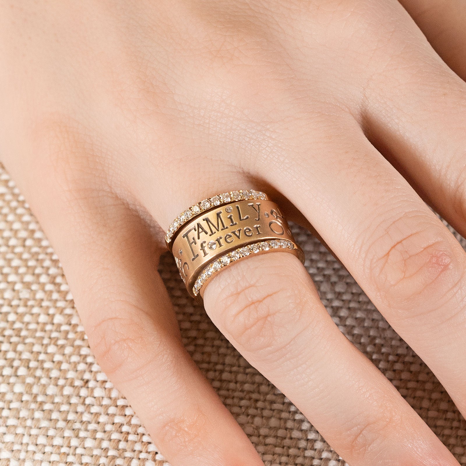 8mm Gold Family Forever Standard Ring & Large Pavé Stack