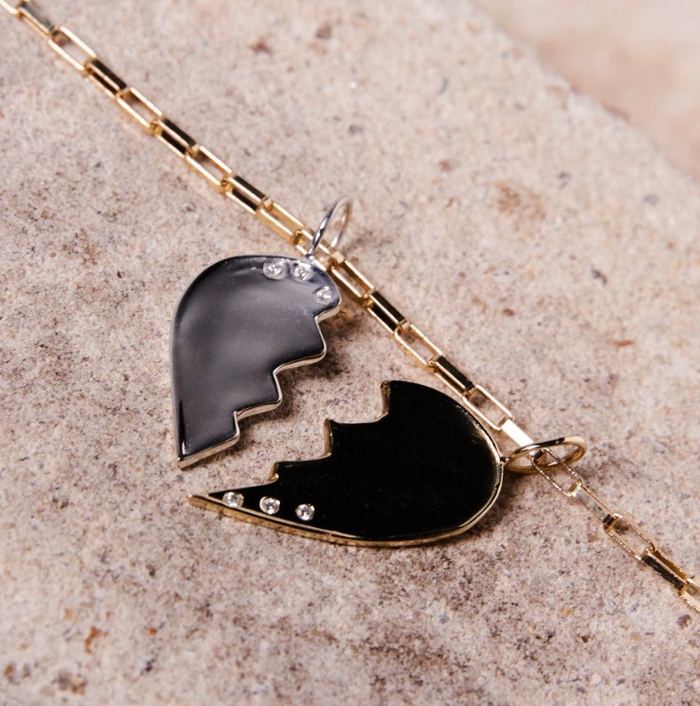 Friendship Heart Charms with Diamonds in Gold