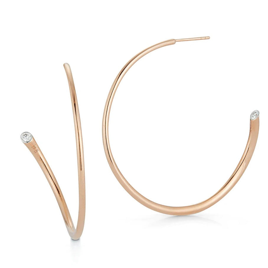 Thoby Gold and Single Diamond Tubular Hoops