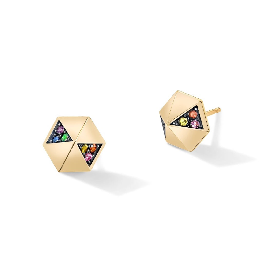 Pyramid Studs With Gemstones And Black Rhodium