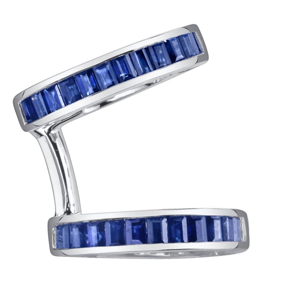 Sapphire Baguette Double Earcuff in 18k White Gold