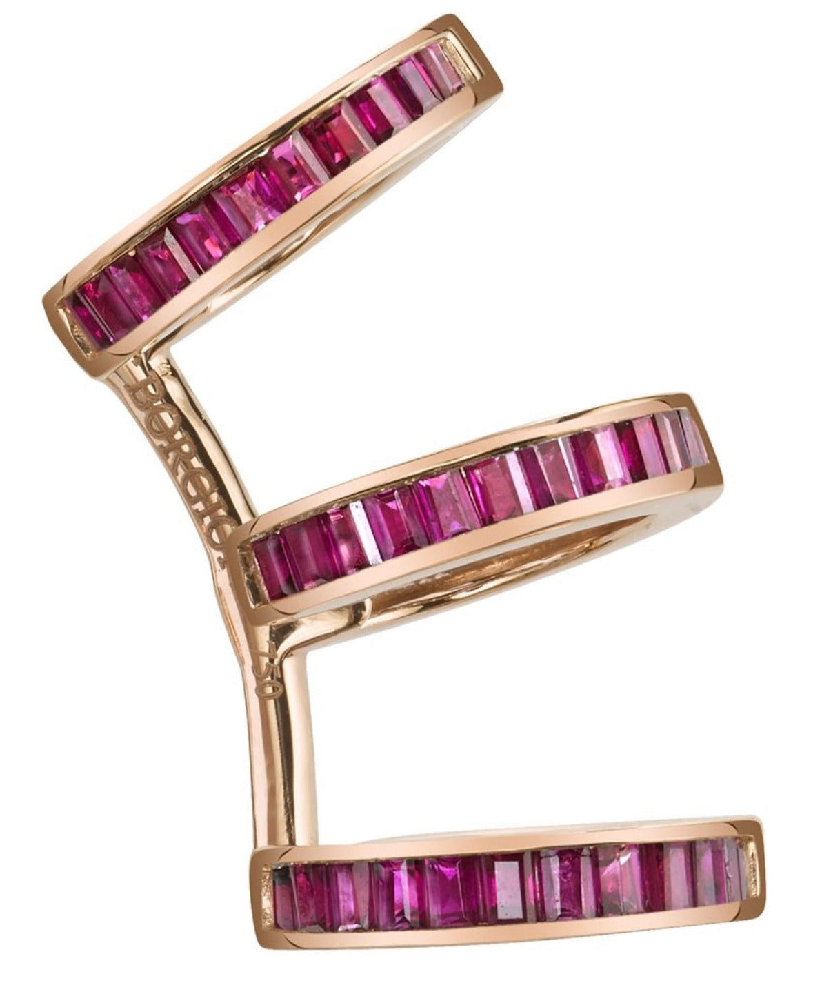 Ruby Baguette Triple Earcuff in 18k Rose Gold