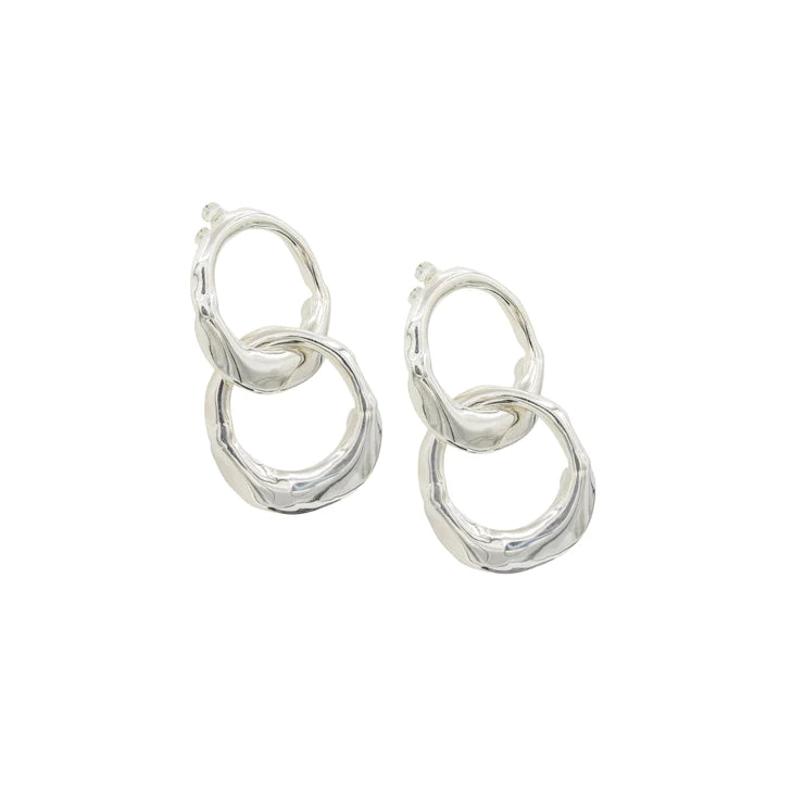 Double Round ‘Oyster’ Stud Drop Earrings in Sterling Silver