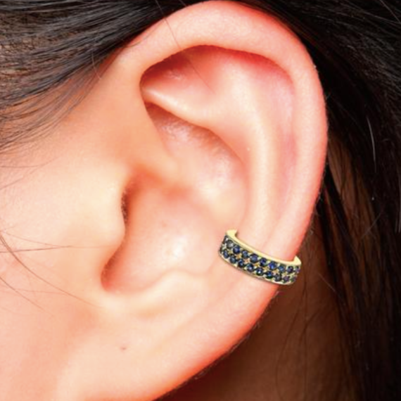 Two Row Sapphire Ear Cuff in Yellow Gold