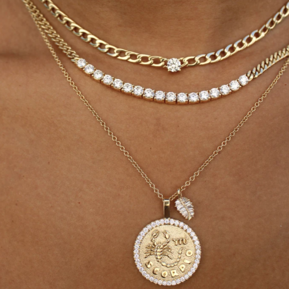 Cuban Link Chain and Diamond Line Necklace in Rose Gold