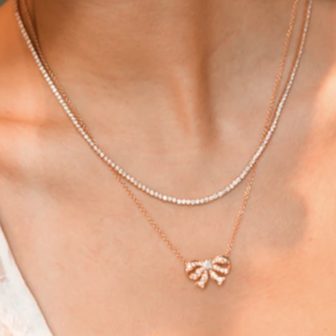 Diamond Bow Necklace in Rose Gold