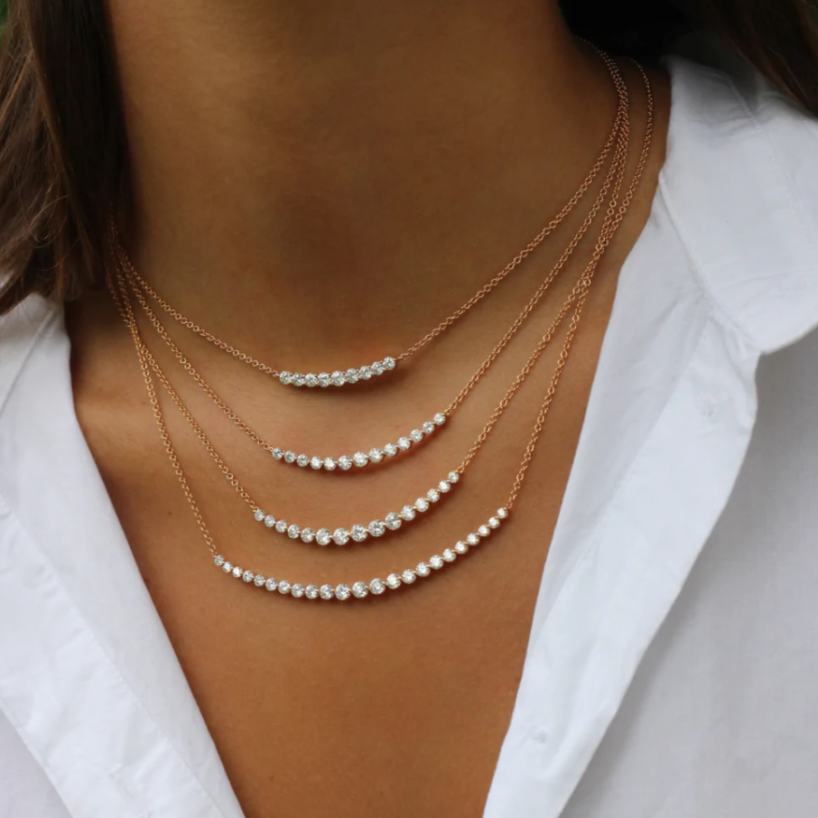 Crescent Diamond Necklace in White Gold