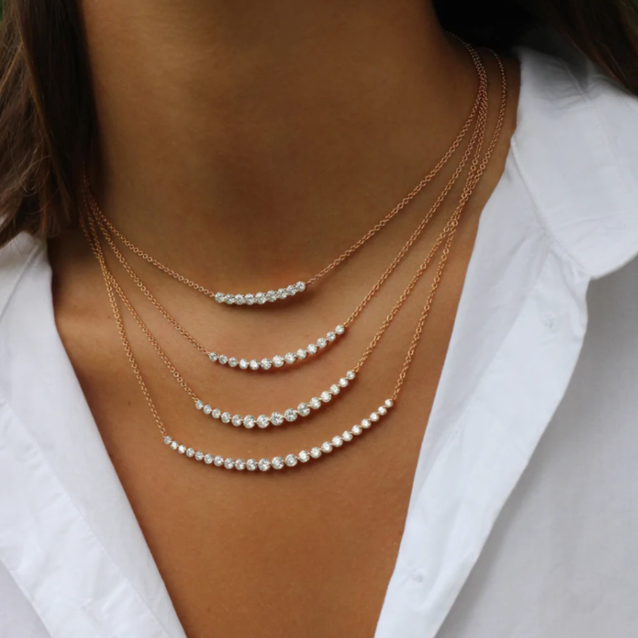 Crescent Diamond Necklace in Rose Gold