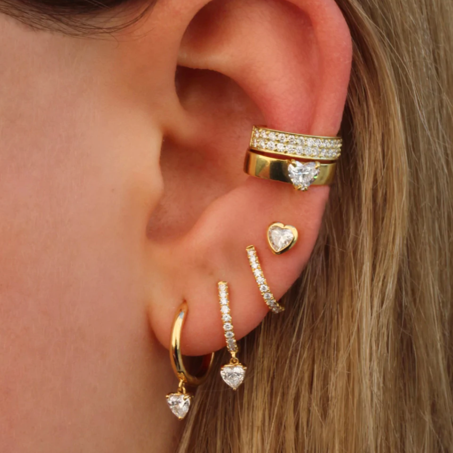 Diamond Heart Ear Cuff in Yellow Gold