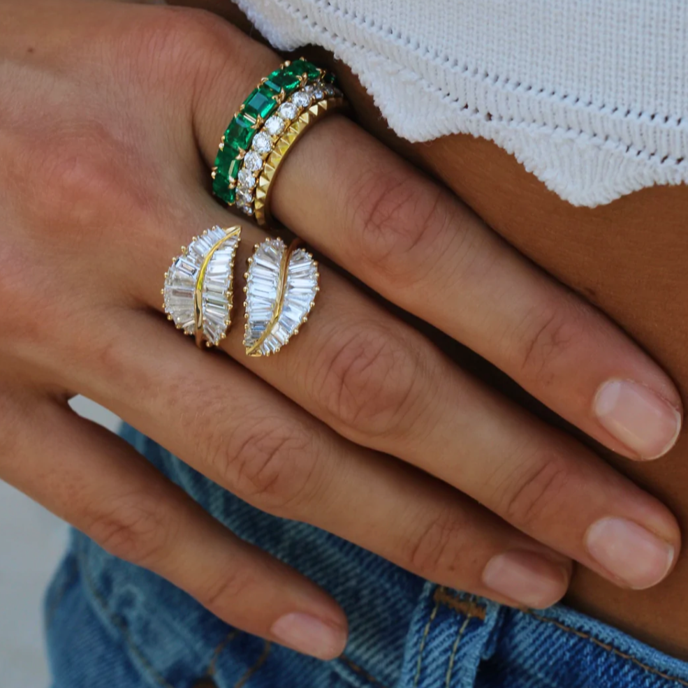 Diamond Palm Leaf Ring in Rose Gold