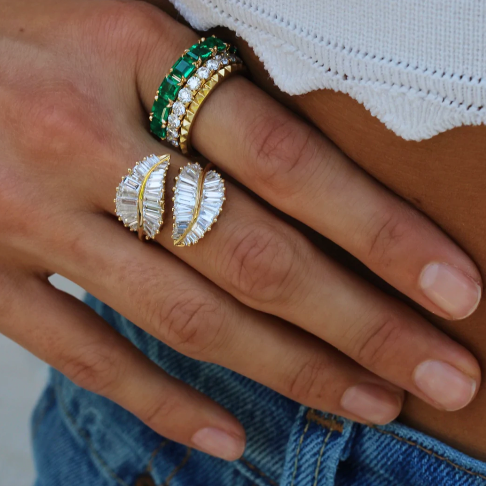 Diamond Palm Leaf Ring in White Gold