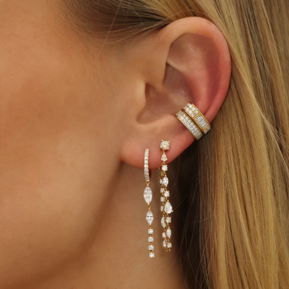 Two Row Diamond Ear Cuff in Rose Gold