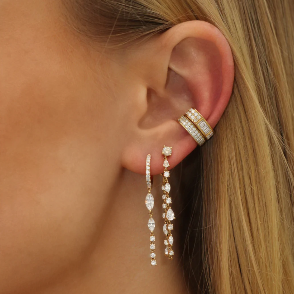 Two Row Diamond Ear Cuff in White Gold