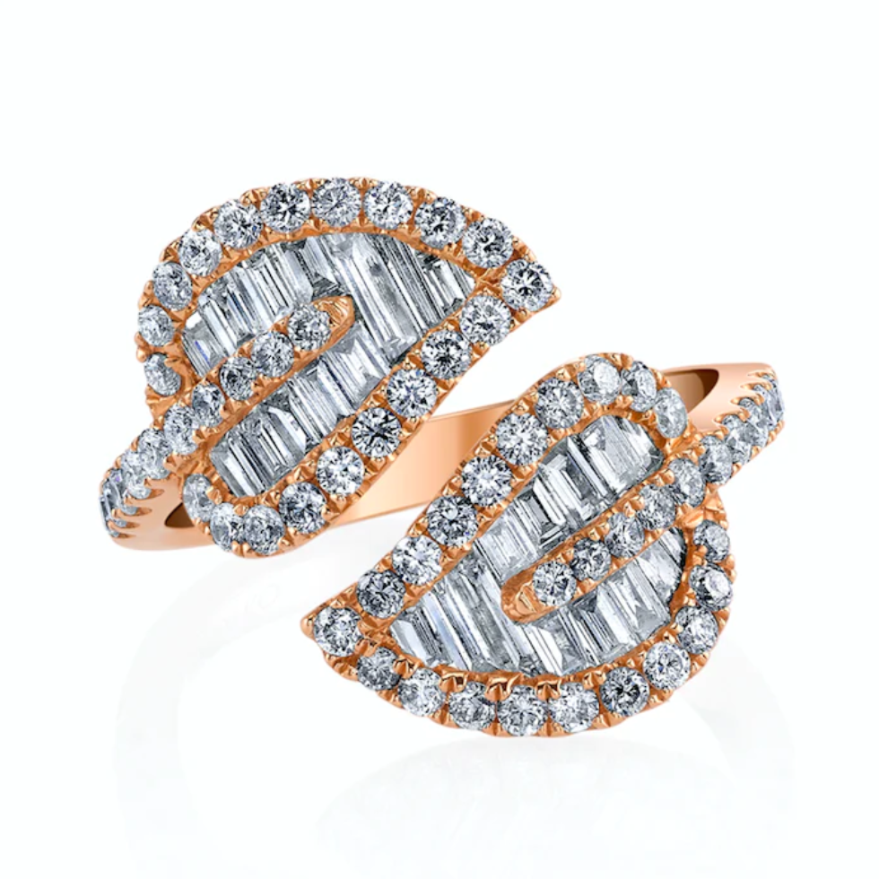 Medium Diamond Leaf Ring in Rose Gold