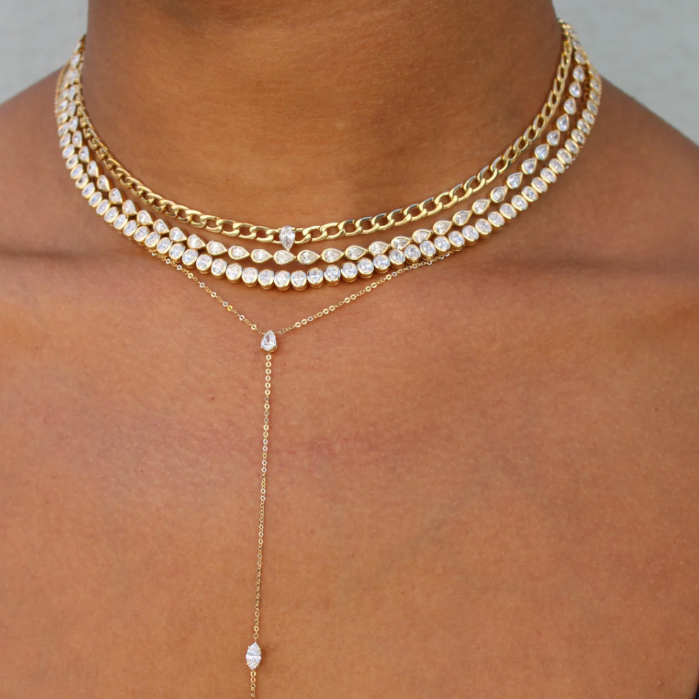 Bezeled Pear Shaped Diamond Choker in Yellow Gold