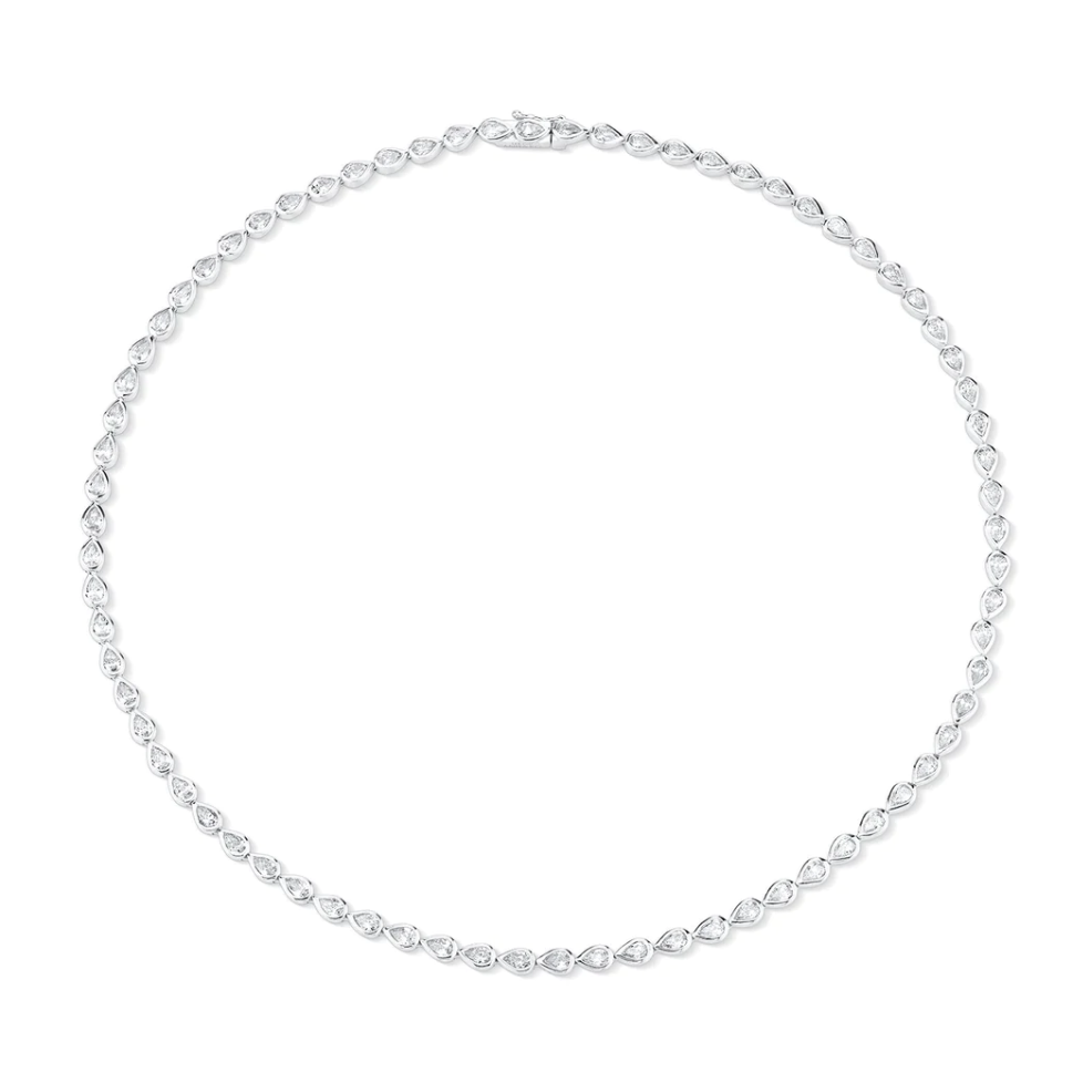 Bezeled Pear Shaped Diamond Choker in White Gold