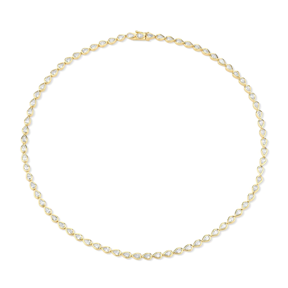 Bezeled Pear Shaped Diamond Choker in Yellow Gold