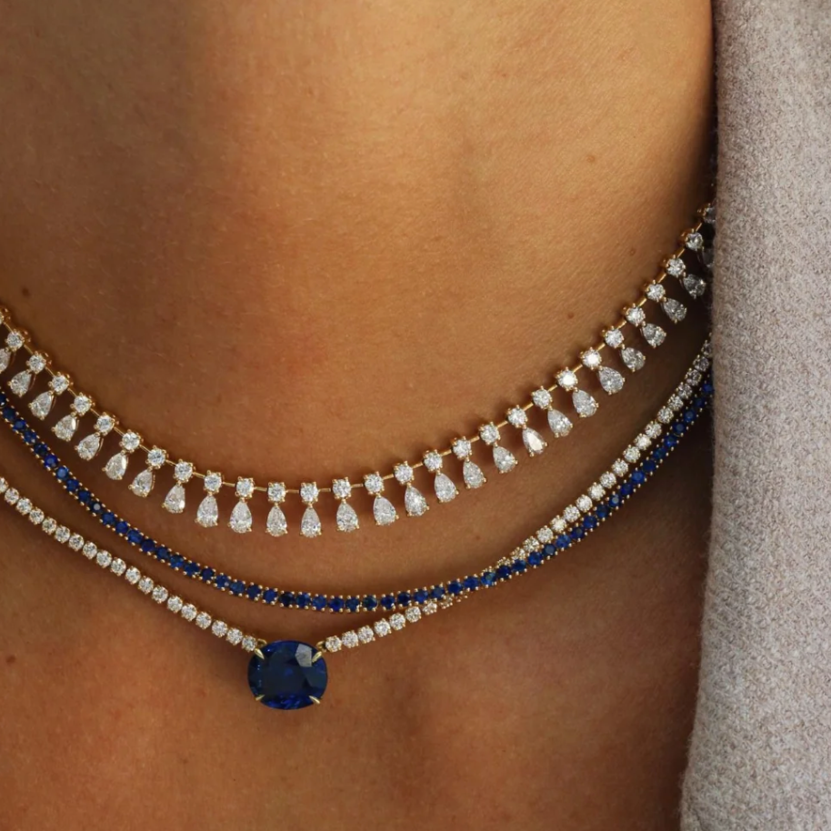 Sapphire Hepburn Choker 16" in Yellow Gold