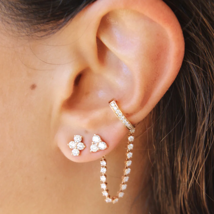 Single Row Diamond Ear Cuff w/ Rope Diamond Chain in Rose Gold